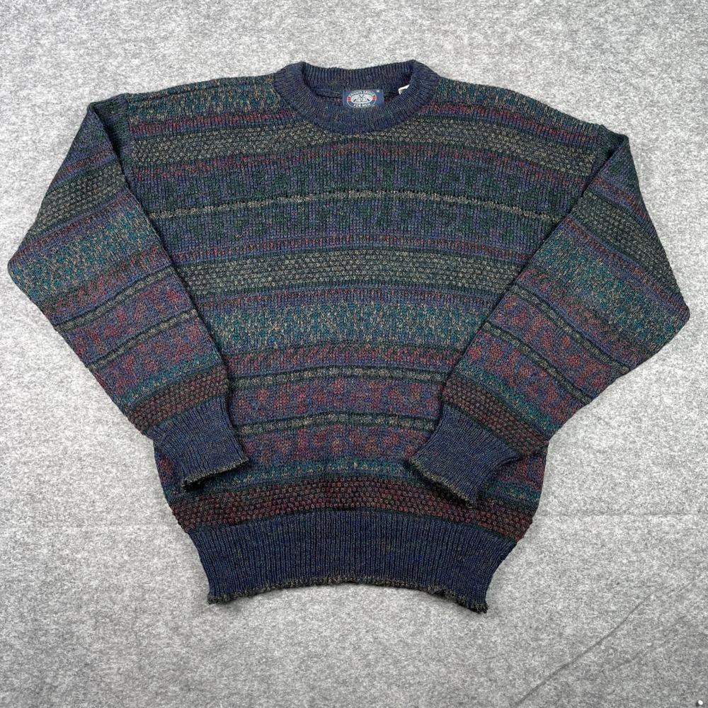 Vintage Knights Bridge Sweater Mens M Blue Wool Blend Knit Made In England 80s